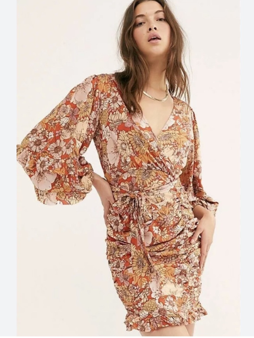 LIKE NEW Free People Under Wraps Floral Bubble Sleeve Dress - Picture 2 of 6